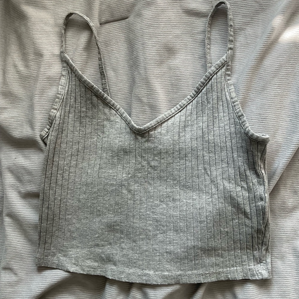 Gray Ribbed Spaghetti Strap V Neck Top| H&M